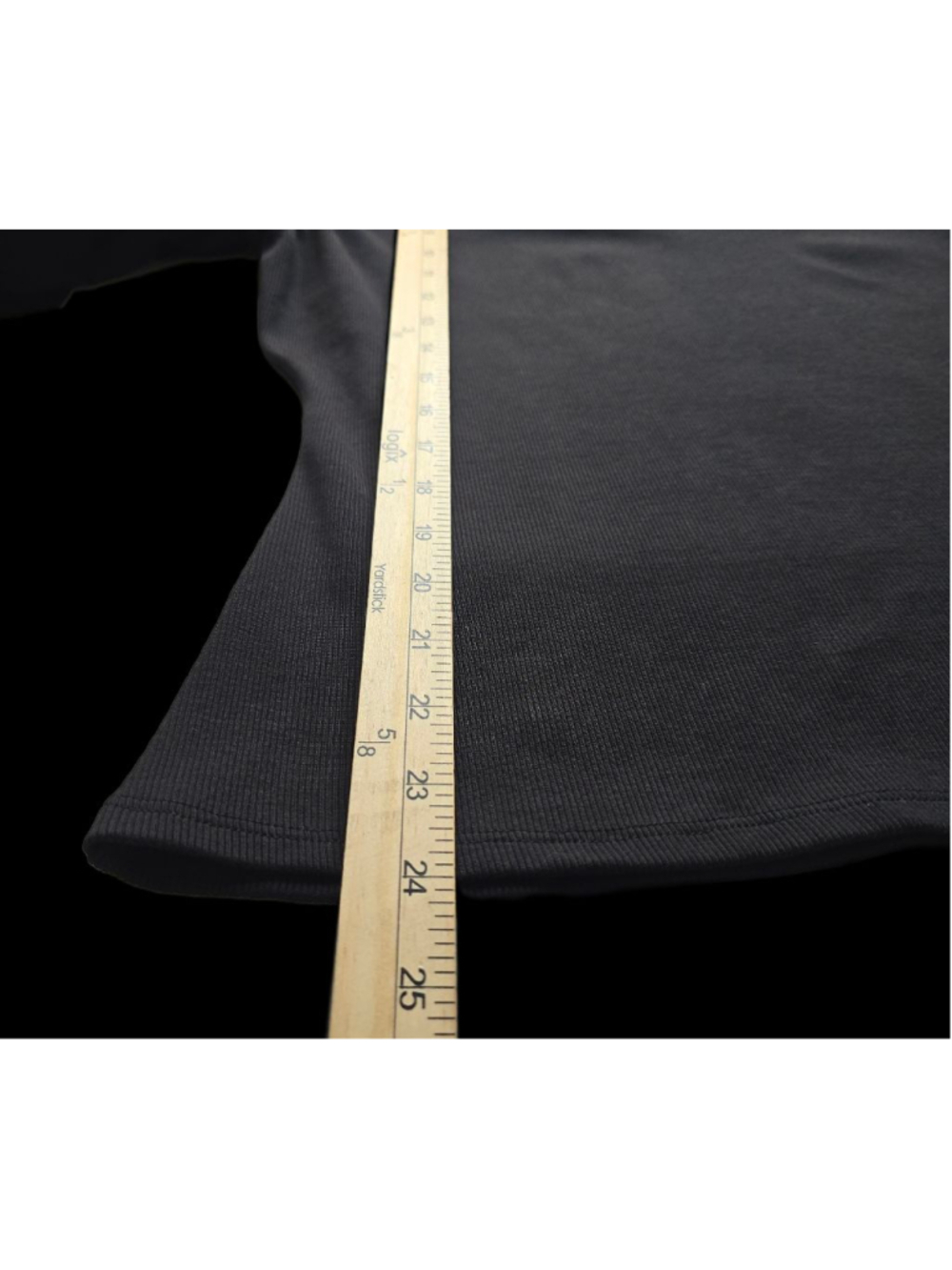 White House Black Market XL Black Pima Cotton Ribbed Scoop Neck Puff Sleeve Top - Picture 5 of 6